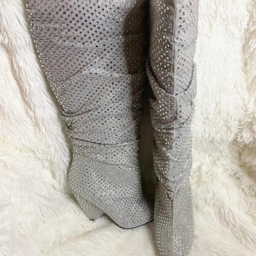 Silver Stunning Glitter Knee High Western Boots